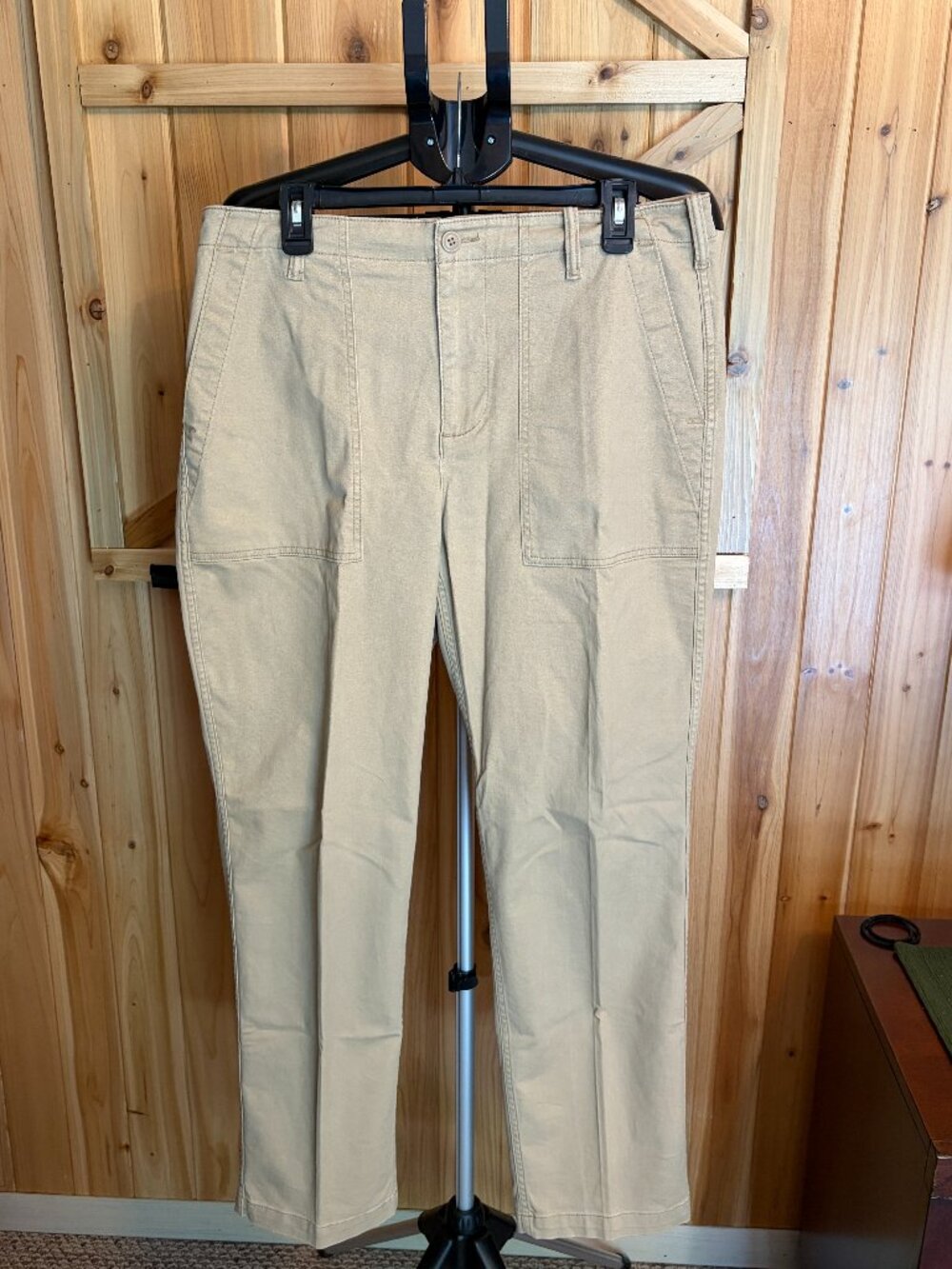 Lands End Utility Pants Women's Size 14 Tan High Rise Straight Leg Deep Pockets